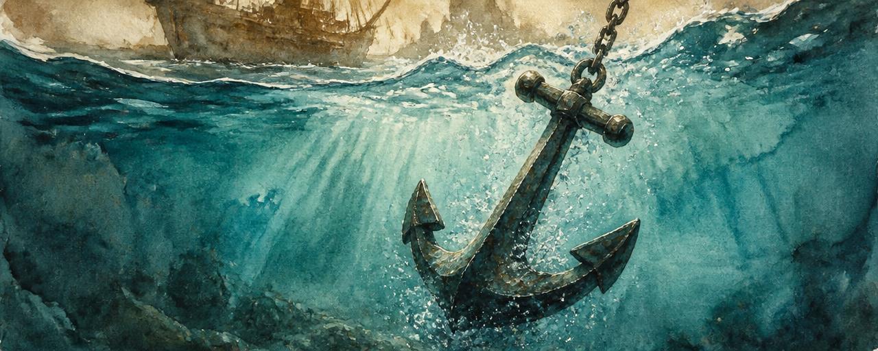 Ancre plongeant dans l'eau claire — aquarelle